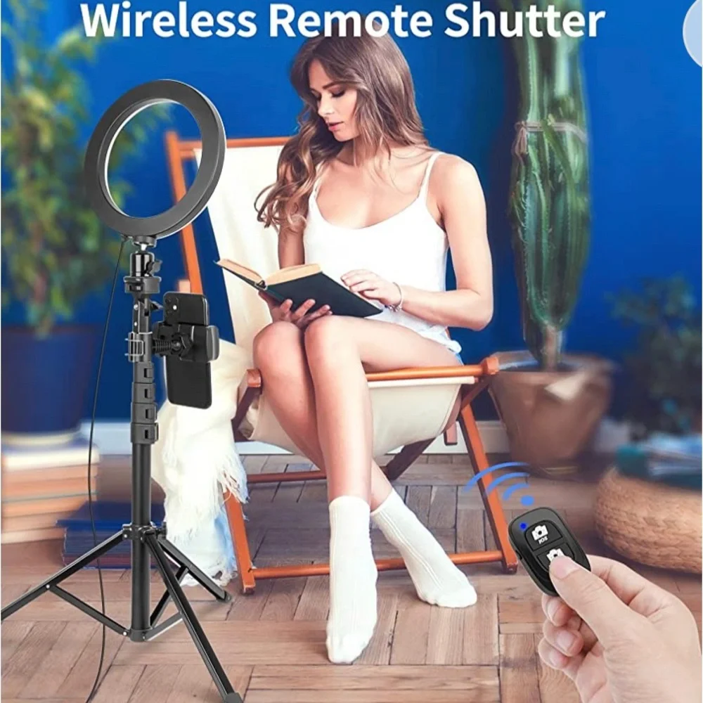 NIB 8” selfie ring light with adjustable tripod stand and cellphone holder